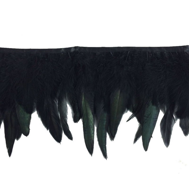 KOLIGHT Pack of 2 Yards Natural Rooster Hackle Feather Trim Fringe 5-7" in Width DIY Decoration (Black) - Image 2